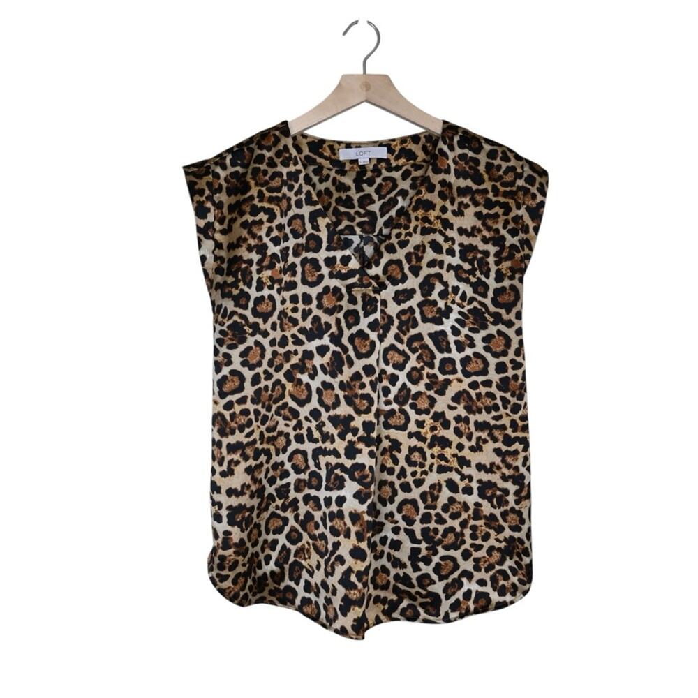 LOFT Women's S Animal Print V-Neck Cap Sleeve Blouse